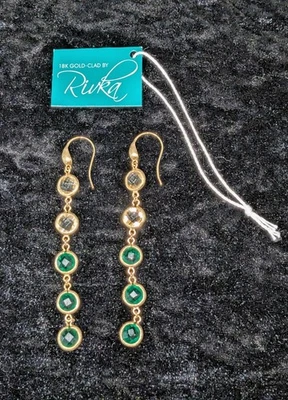 Pendientes Rivka Friedman revestidos de oro de 18k cristal canario nuevos en paquete Foto 1 de 4