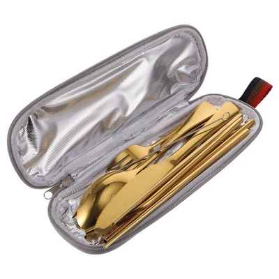 9pcs/Set Outdoor tragbarer Besteckset Picknick Edelstahl Besteck - Bild 1 von 4