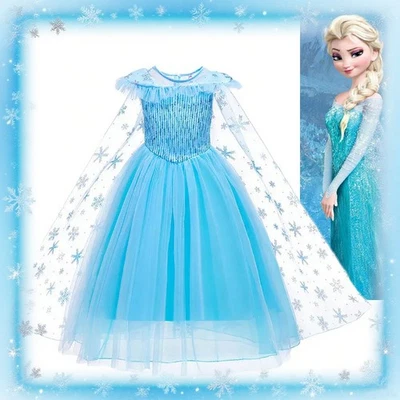 Frozen Elsa Princess Costume Girls Elegant Lace Dress Up Outfit Kids Fancy Dress - Image 1 of 4