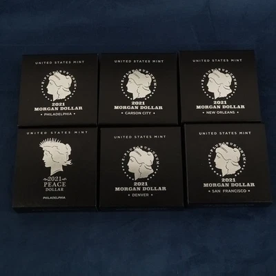 2021 Morgan & Peace Silver Dollar Coins Complete US Mint Set in OGP w COA's - Image 1 of 4