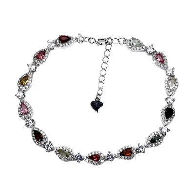 925 Sterling Silver Bracelet Pear Tourmaline 4x3mm Natural Gemstone Jewelry 7.5i - Image 1 of 4