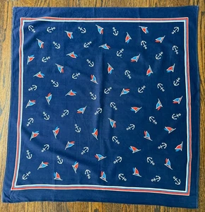 Vintage Red White & Navy Blue Nautical Scarf ~ Anchors & Flags ~ Czechoslovakia - Picture 1 of 2