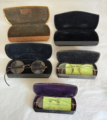Lot 3 Vintage Prescription Eyeglasses Wire Framed Glasses w/Cases 1 is 1/10 12k - Image 1 of 4