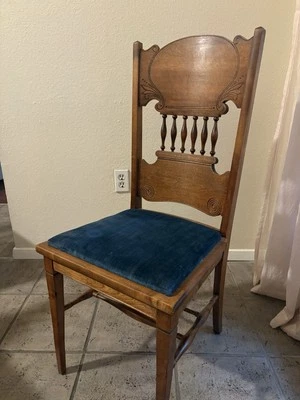 Antique Solid Wood Chairs, Upholstered Seat Dining Chairs - Image 1 of 4