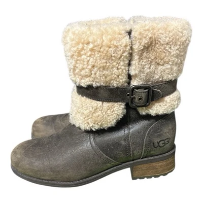 UGG Women's BLAYRE II Fur Cuff Boot 7.0US LODGE Dark Brown Leather NWB $200 MSRP - Image 1 of 4