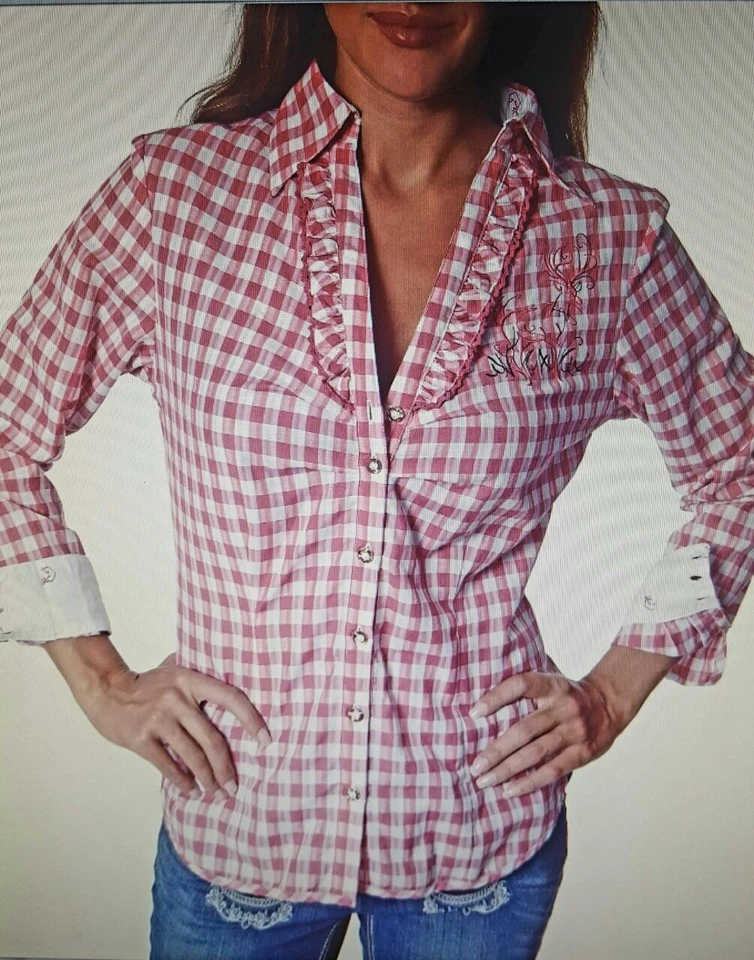 Trachtenhemd für Mädchen rot / weiß Oktoberfest auswahl 100% Baumwolle S Größe - Bild 1 von 2