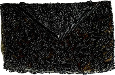 Bolso sin asas de colección satinado con cuentas negro floral hoja noche cóctel hecho a mano Hong Kong Foto 1 de 4