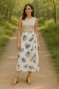 NEW Loft Floral Linen Blend Wrap Midi Skirt Womens Size 12 Multicolor Event - Bild 1 von 11