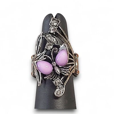 Anillo ajustable de resina rosa mariposa y bling anillo tono oro y plata Foto 1 de 4