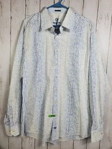 Mens Bugatchi Blue White Long Sleeve Dress Shirt Sz 2XL - Picture 1 of 5
