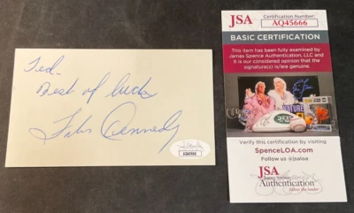Forbes Kennedy Signed 3x5 Card JSA Cert. AUTO Centre NHL Red Wings/Bruins NICE! - Image 1 of 4