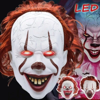 Halloween Pennywise Maske Rote LED Gruselige Clown Maske Horror Cosplay Es Maske - Bild 1 von 4