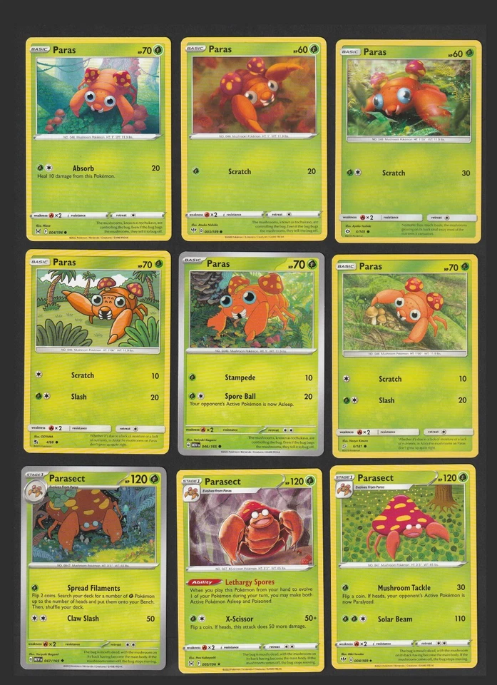 Paras Parasect Pokemon Card Collection Set of 9 English Cards Deck Building - Image 1 of 1