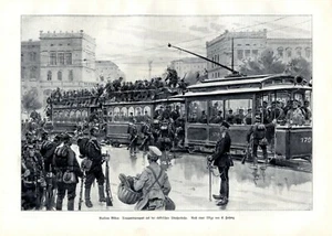 Trasporto truppe con tram Berlino XL 1905 stampa artistica soldati Germania - Foto 1 di 1