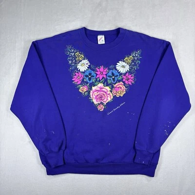 Moletom vintage anos 90 Great Smoky Mountains gola redonda floral roxo Cottagecore - Imagem 1 de 4