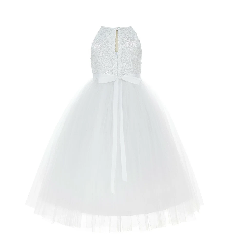 Блестки с бретелью через шею цветок девочка платье девочек платья Pageant платья летние платья - Изображение 1 из 1