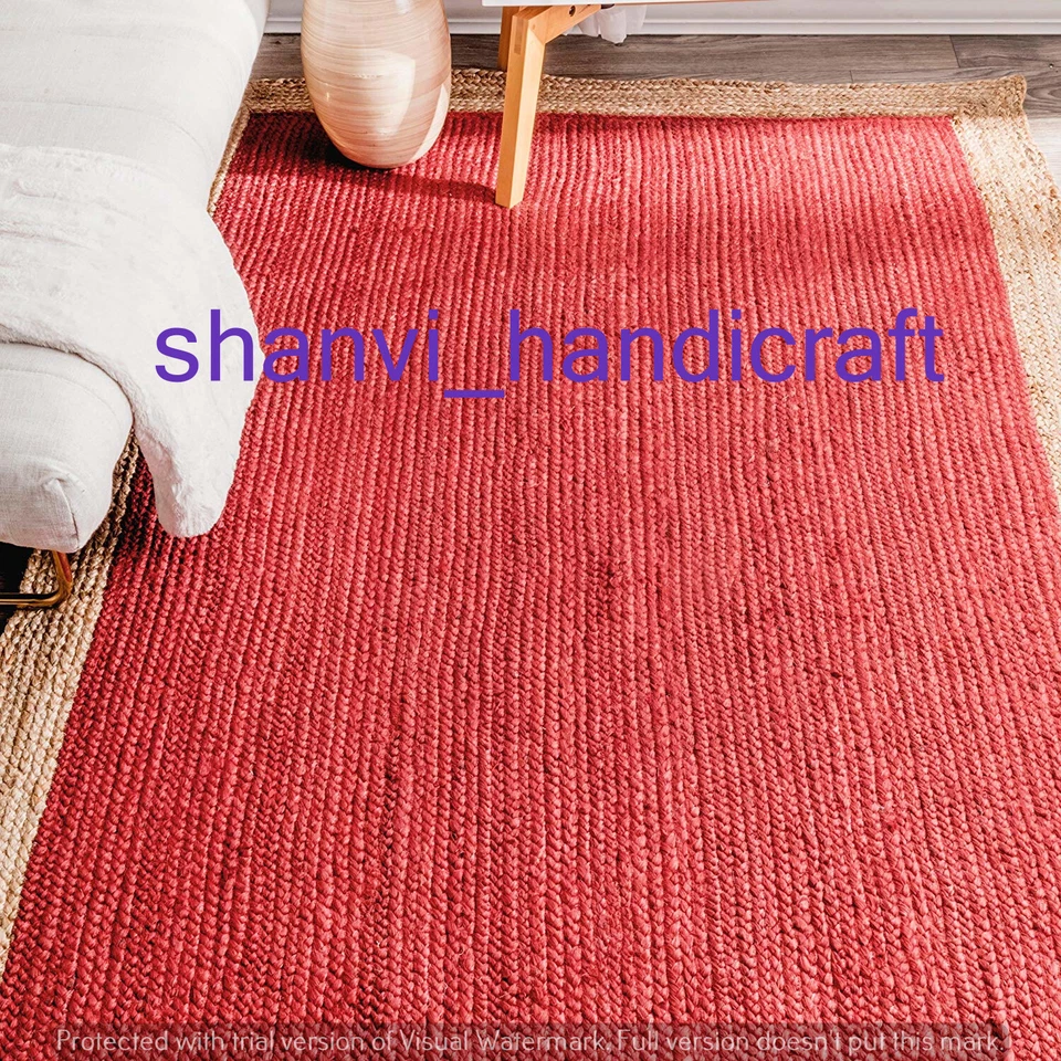 Natural Indian Braided Rectangle Area Rug Jute Yoga Mat Floor Rug Mat Carpet Art - Image 1 of 4