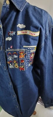 Винтажный Y2K решения повседневная одежда женщин средний джинсовой ткани вышитый кнопка вверх Топ - Изображение 1 из 4