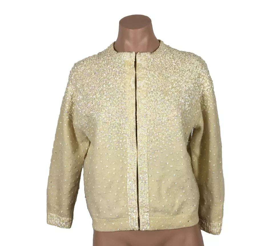 Винтажный 1950-х блестками жакет ангора шерсти свитер бабушка кардиган свадебный Macys 50-х - Изображение 1 из 4