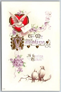 Vtg To My Valentine Doves Love Letter Purple Floral Embossed 1910s Postcard - Bild 1 von 2