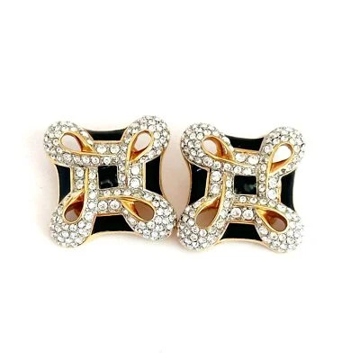 Vintage Swarovski Crystal and Black Enamel clip on earrings - Imagem 1 de 4