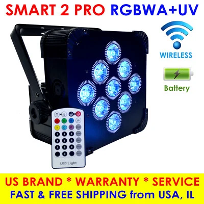 LED 9x18W RGBWA+UV battery powered WIRELESS DMX DJ Uplighting Par Can Up Light - Image 1 of 4