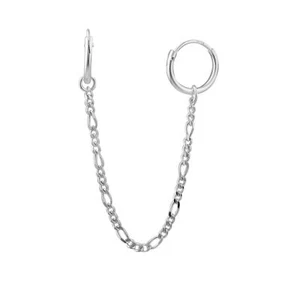 Sterling Silver Figaro Chain Double 10mm Hoop Earring - Picture 1 of 2
