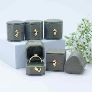 Waldgrün Georgisch Vintage Schmuck Ring Schatulle Leinen Samt Vorschlag - Bild 1 von 15