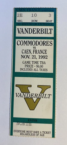 Vanderbilt vs Caen, France 11/21/92 NCAA College Basketball Ticket Stub Cover