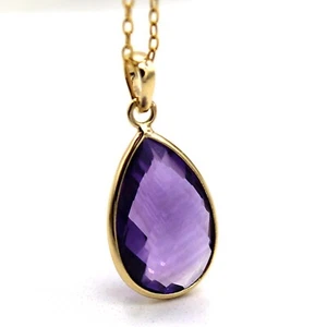 Natural Amethyst Pendant Only Pear Solid 18k Yellow Gold Pendant Only No Chain - Picture 1 of 6