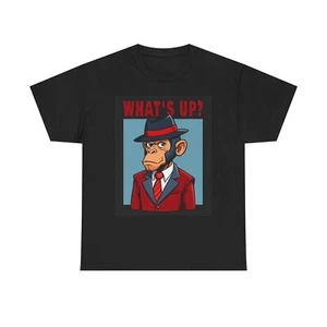 What's Up Funny Monkey T Shirt Meme Jokes Comedy Unisex Heavy Cotton Tee - Picture 1 of 5