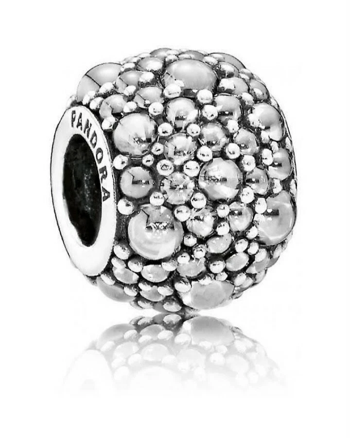 "PANDORA" CHARM perla di zirconia cubica trasparente argento nuovo f/ produzione - Immagine 1 di 3