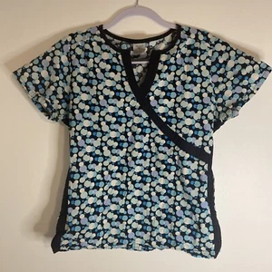 Los Angeles Rose Scrub Top Medical Uniform Color Dots Mock Neck Small - Picture 1 of 7