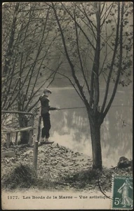FRA. Echtfoto gebrauchte Fischer Postkarte Das Ufer der Marne 1910 - Bild 1 von 2