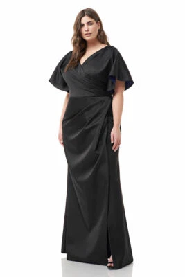 JS Collections Womens Dress Size 8 Black Surplice Bonded Satin Gown Formal Maxi - Image 1 of 4