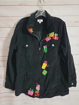 Quacker Factory Black Corduroy Jacket Top Long Sleeve Christmas Presents Tunic - Image 1 of 4