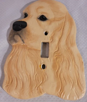 Light Switch Plate Wall Cover Blonde Cocker DOG Vtg Ceramic Signed Handmade - Image 1 of 4