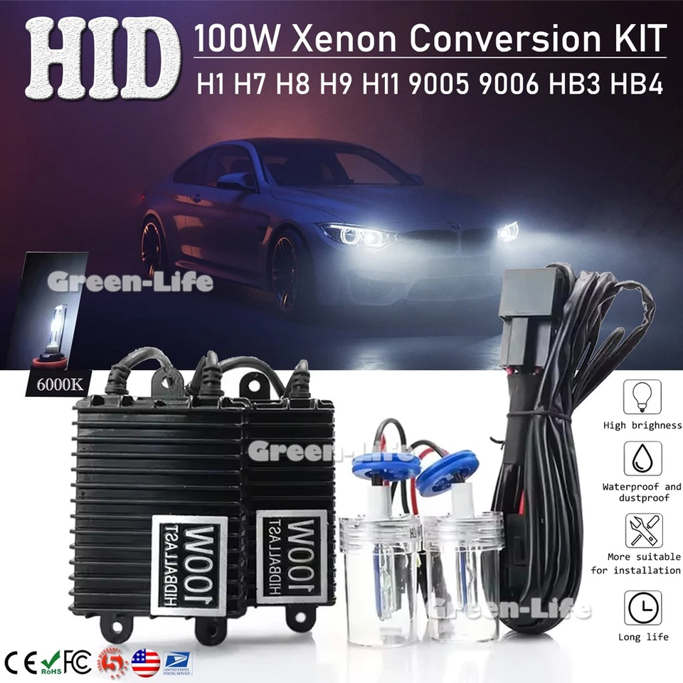 100W Xenon Set H1 H4 H7 H8/H9/H11 9005 9006 HB3/4 HID Headlight Conversion Kit - Image 1 of 4