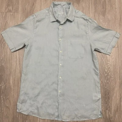 Tasso Elba Mens Linen 100% Button Down Shirt Light Green M Short Sleeve Summer - Image 1 of 4
