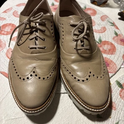 Ecco inciso cuero topo con cordones punta de ala contemporáneo Oxford talla 39/8 Foto 1 de 4