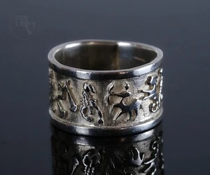 Band ring silver ring zodiac sign 925 silver size 55 vintage second hand jewelry - Picture 1 of 5