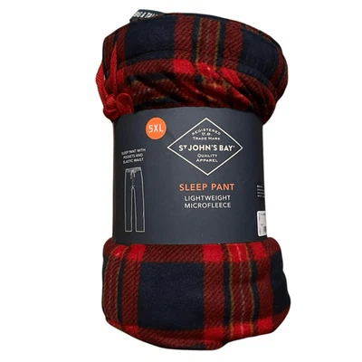 Calça pijama St. John’s Bay masculina 5XL leve microfleece grande bolsos vermelha nova com etiquetas - Imagem 1 de 4