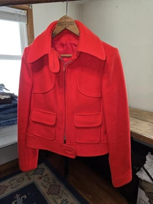 Vintage 1970's Calvin Klein Red Wool Zip Jacket  XS  , Cropped, Four-Pocket - Image 1 of 4