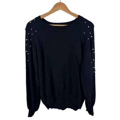 Suéter Umgee Negro Adornado con Perlas Pullover Tejido Medio Fiesta de Vacaciones Cómodo Foto 1 de 4