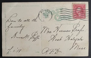 Barre, Vermont Post Card, mailed Jul 1, 1918, addressed to Holyoke, MA - VT - Picture 1 of 2