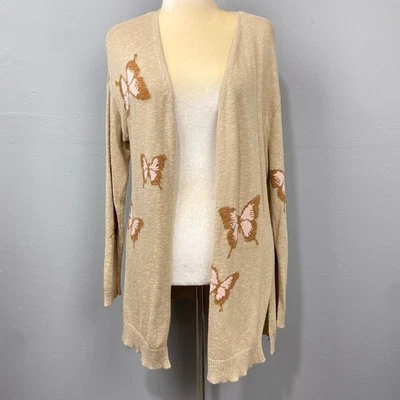 Cato Cardigan Sweater Size M Butterfly Knit Beige Y2K Open Front Light Academia - Image 1 of 4