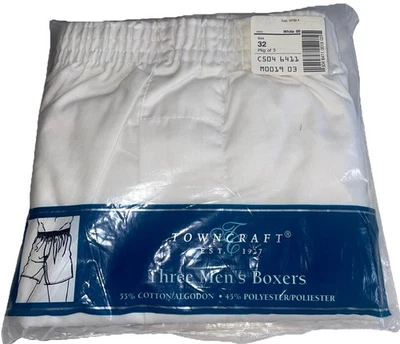 Винтажный TownCraft три мужской белый боксер шорты 3 упаковки размер 32 новый из старых запасов - Изображение 1 из 3
