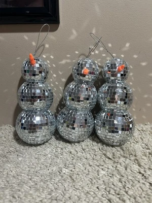 Juego de 3 Adornos Muñeco de Nieve Bola Discoteca - Años 70 Lindo Regalo de Navidad Retro Único  Foto 1 de 3
