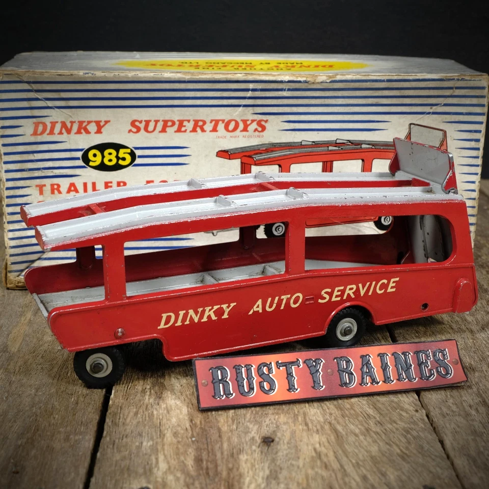 Original Vintage Dinky 985 Trailer for Car Carrier, Red, Boxed - Image 1 of 4