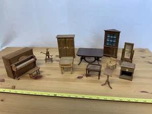 Vintage Wooden Dollhouse Furniture Lot 12+ Miniature Pieces Japan Taiwan Block - Picture 1 of 15